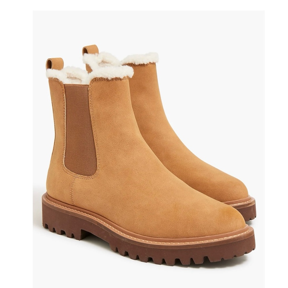 J. Crew Tan Heeled Boots with Shearling Lining
